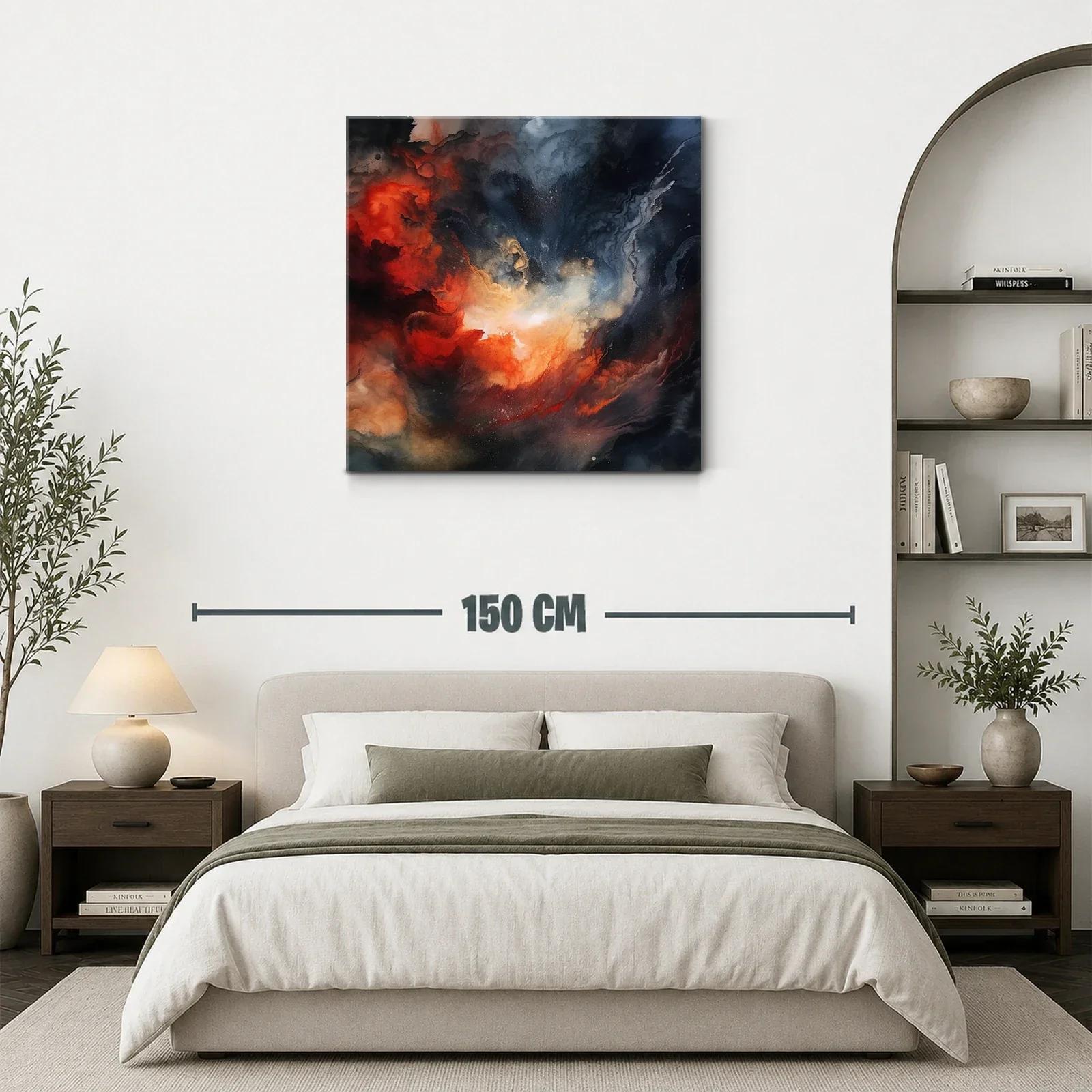 Cuadro abstracto con explosión en tonos cálidos y oscuros — miniatura 3