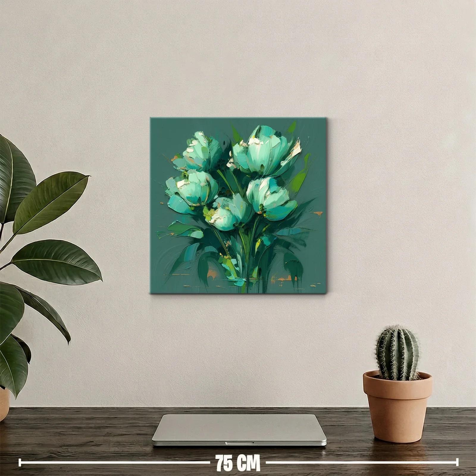 Cuadro moderno de flores en tonos verdes y azules — miniatura 2