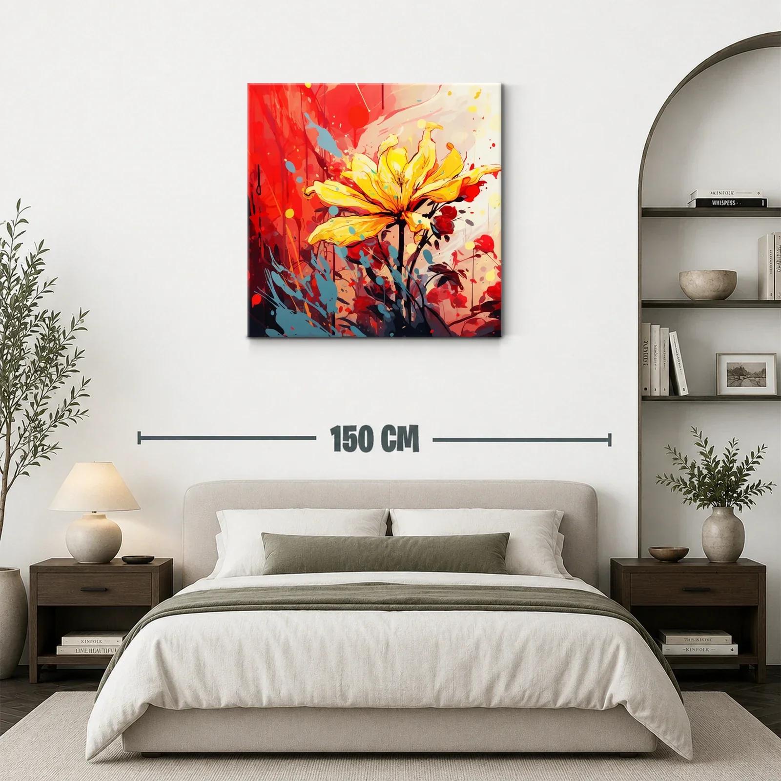 Flor amarilla vibrante con fondo rojo y azul moderno — miniatura 3