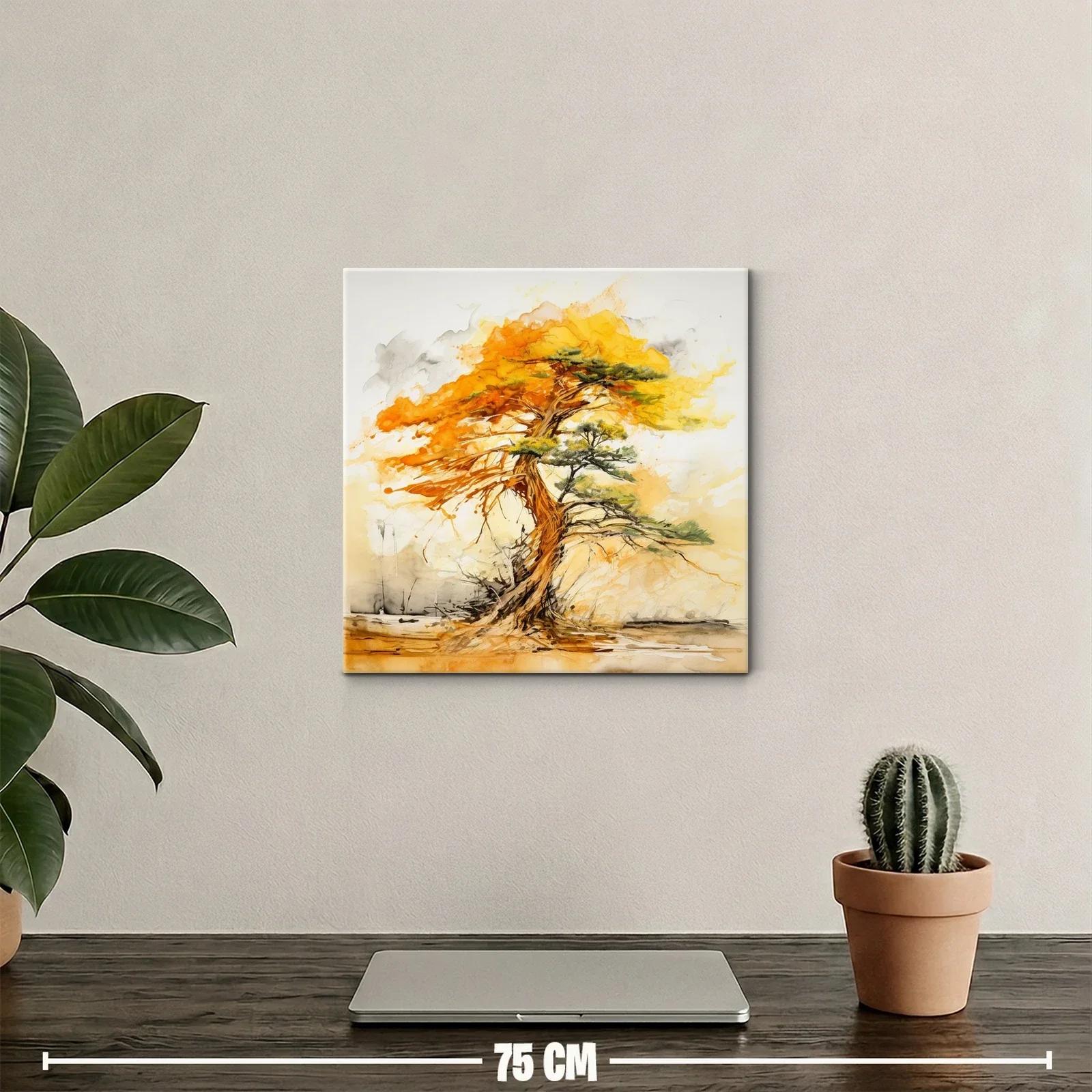 Árbol lienzo en tonos cálidos y verdes vibrantes — miniatura 2