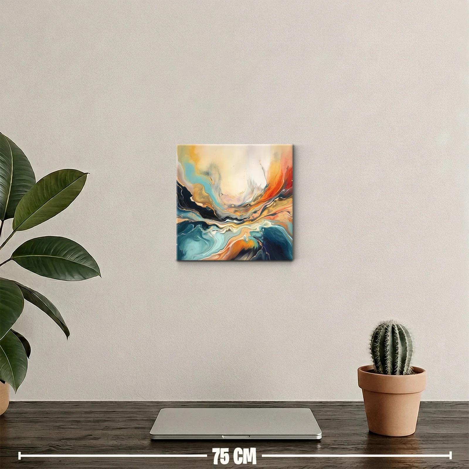 Cuadro abstracto en tonos cálidos y fríos con movimiento fluido — miniatura 2