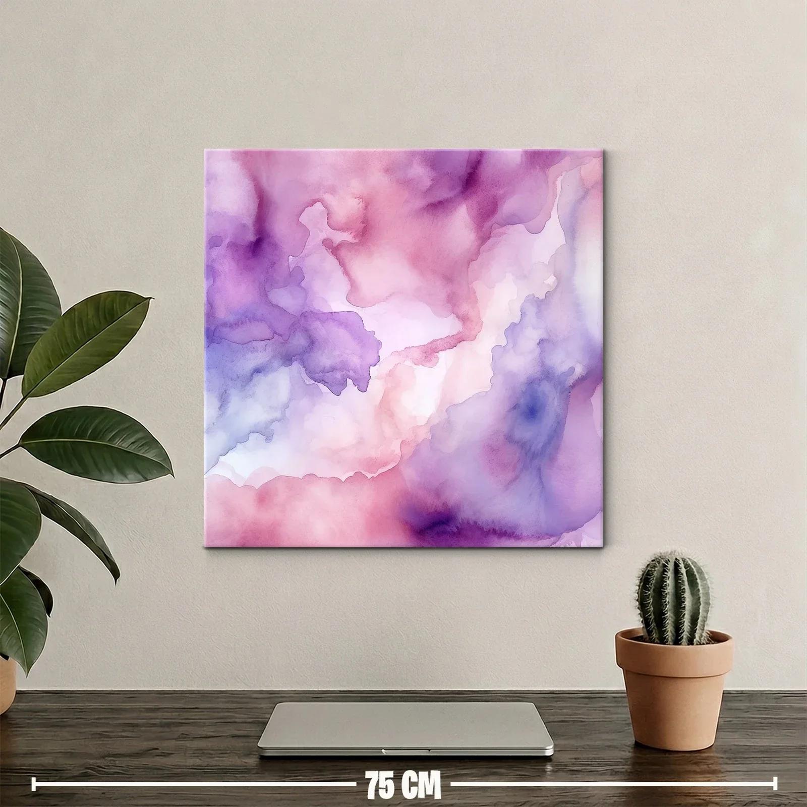 Cuadro abstracto en tonos suaves de morado y rosa — miniatura 2