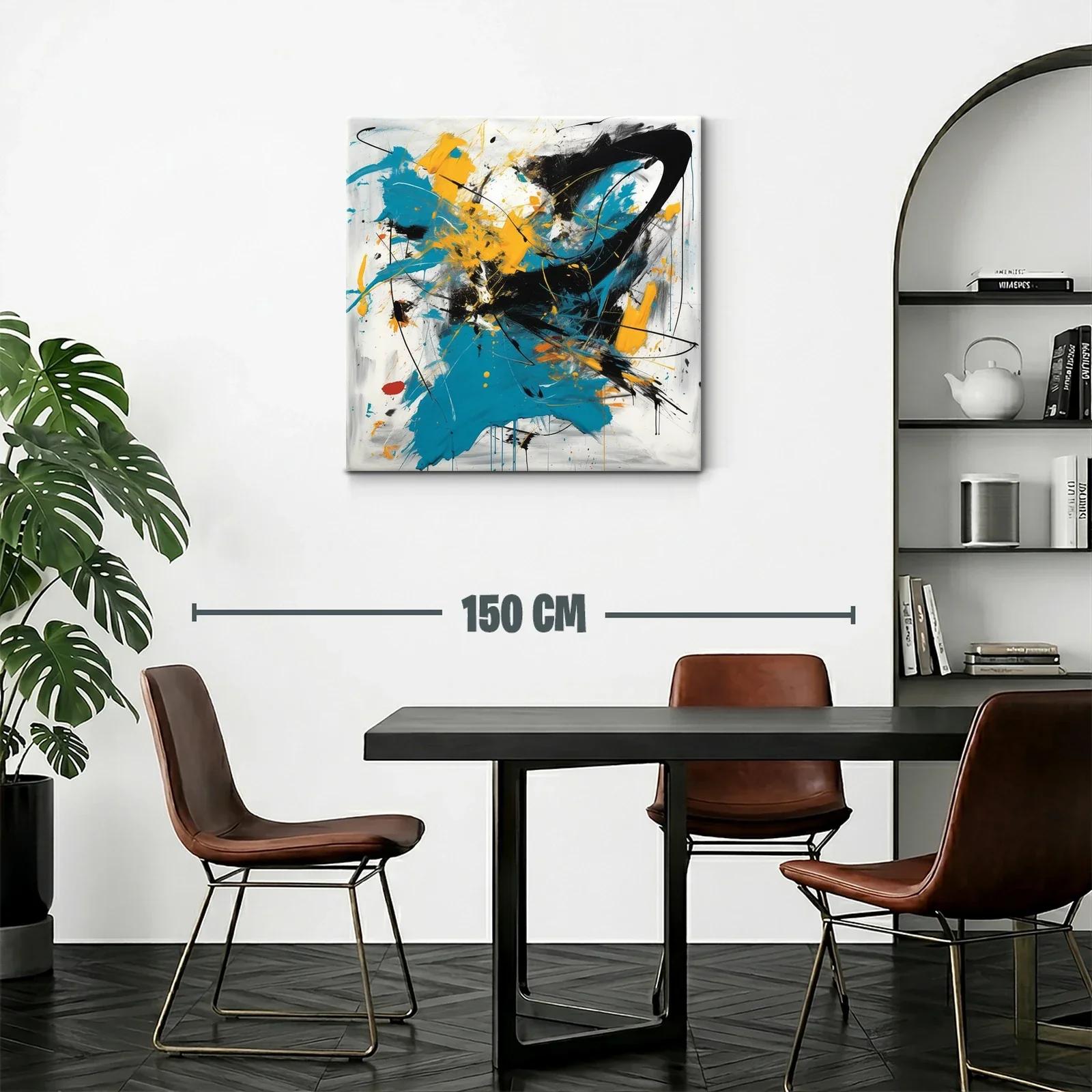 Cuadro abstracto con destellos en azul negro y amarillo — miniatura 2