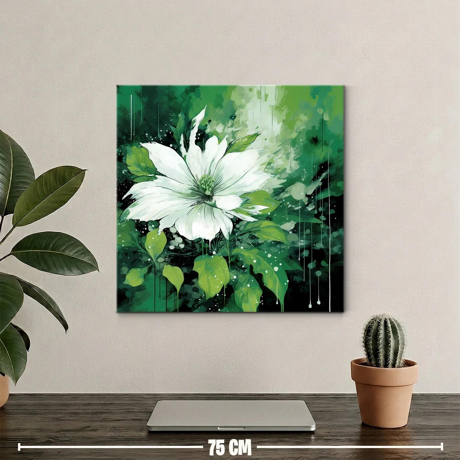 Flor blanca entre hojas verdes con fondo abstracto — miniatura 2