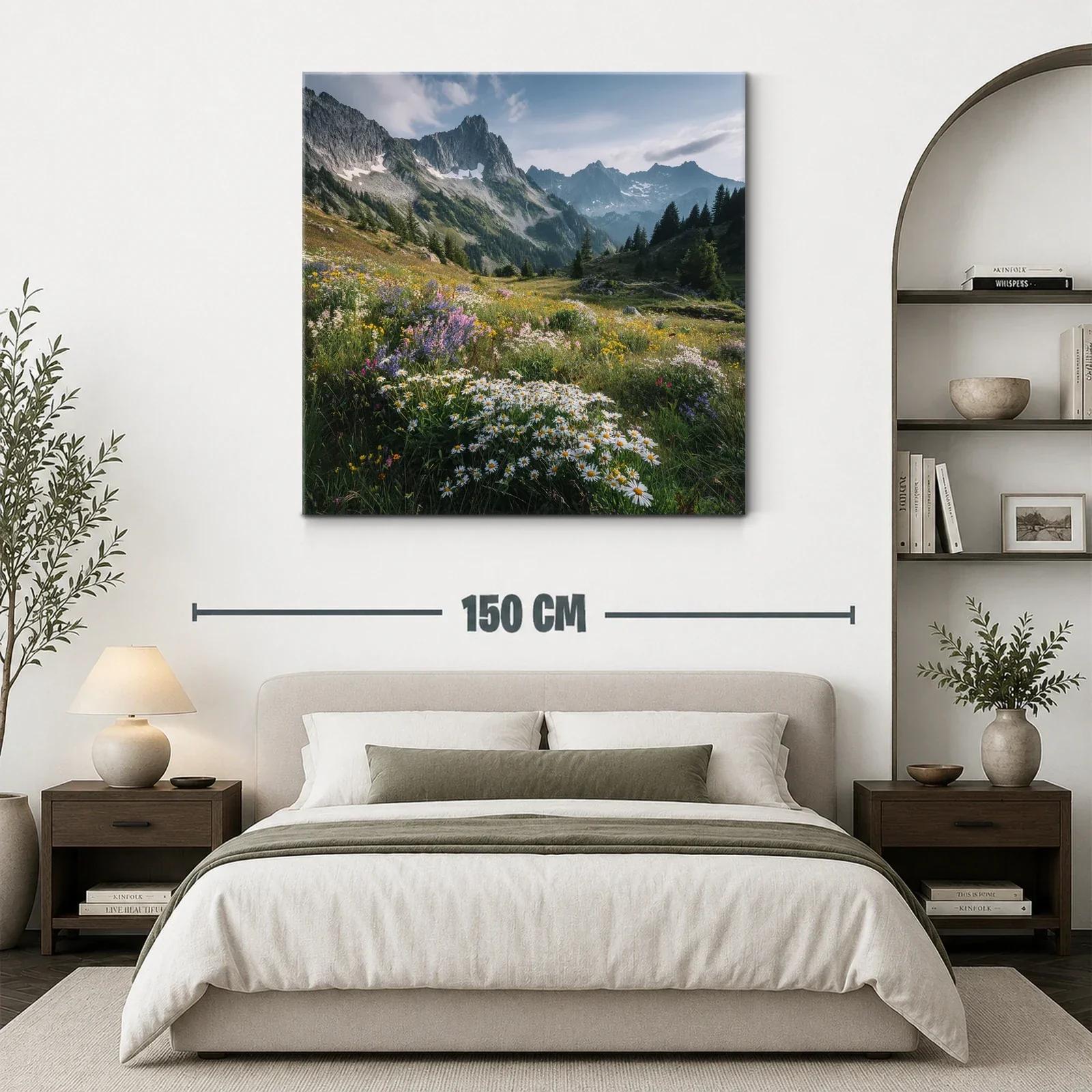 Pradera de flores silvestres con montaña al fondo — miniatura 3