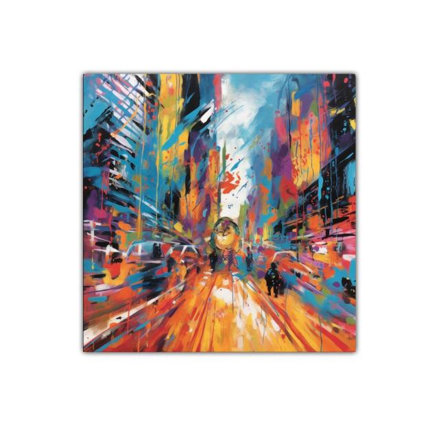 Escena urbana vibrante con explosión de colores intensos