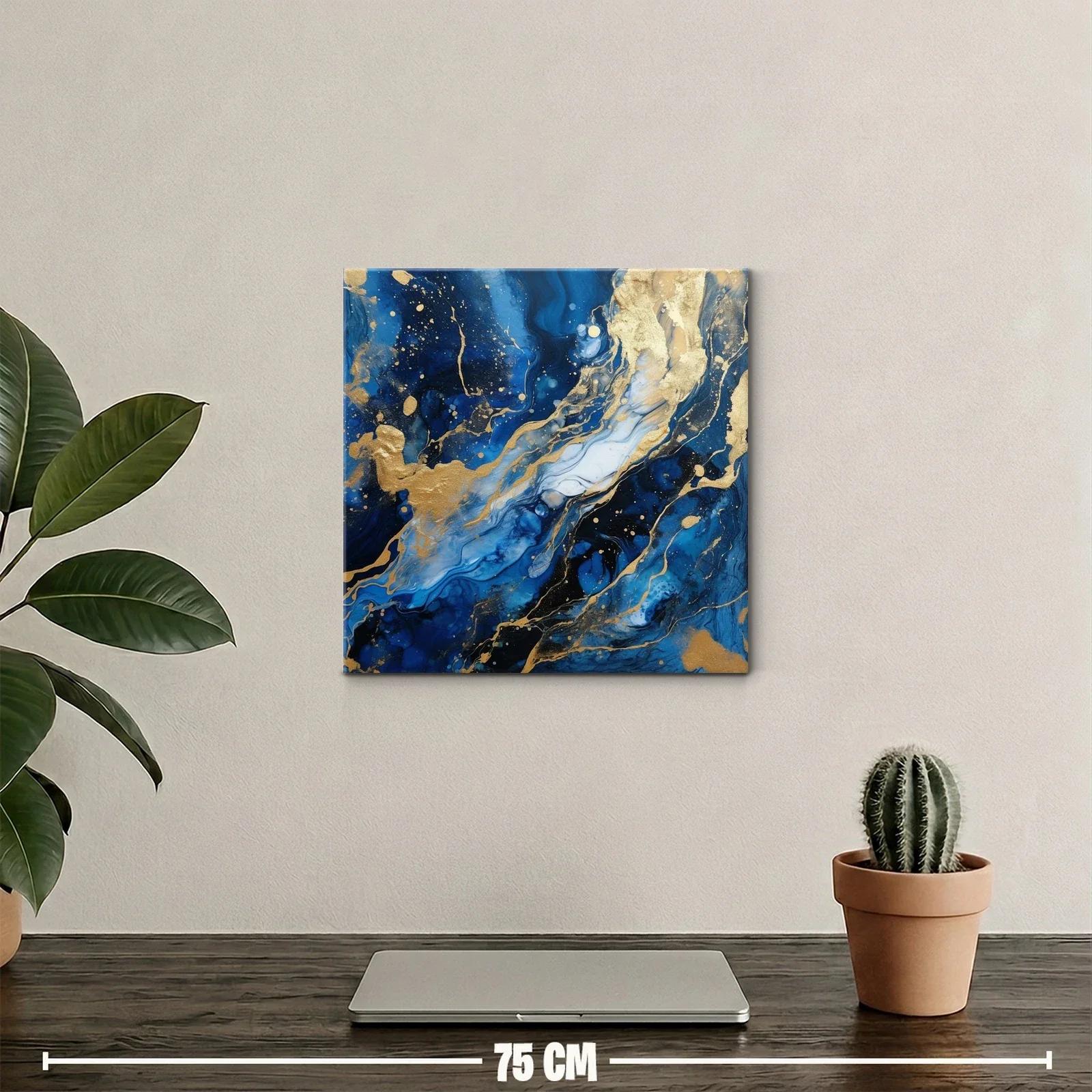 Cuadro abstracto en tonos azules con detalles dorados — miniatura 2