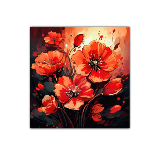 Cuadro decorativo con flores rojas vibrantes y contrastes intensos