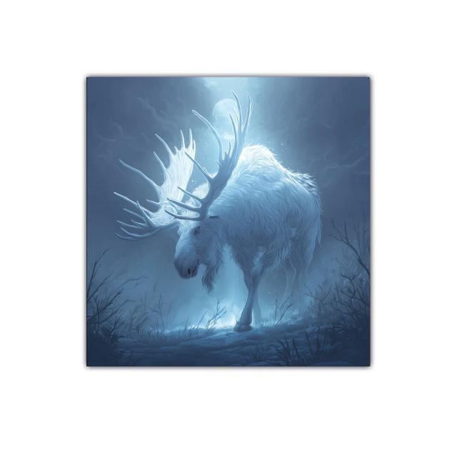 Majestuoso alce blanco bajo la luz de la luna llena