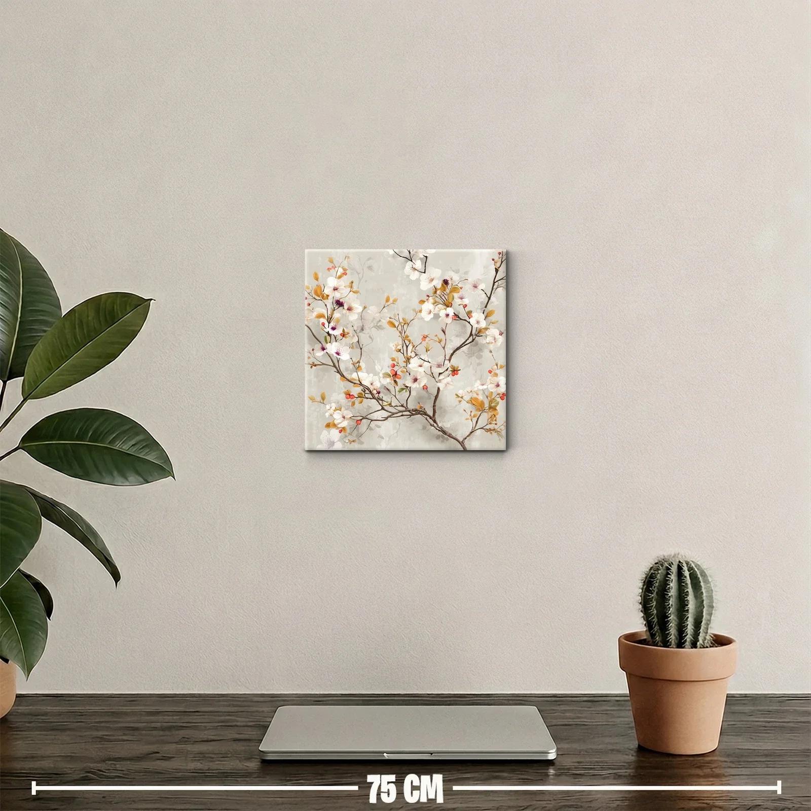 Cuadro Floral con Flores Blancas y Detalles Ocre — miniatura 2
