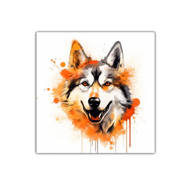 Cuadro moderno con ilustración vibrante de lobo sonriente