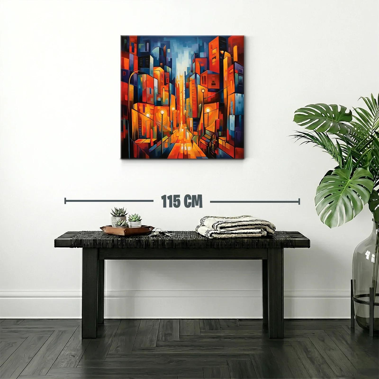 Cuadro vibrante de ciudad iluminada al atardecer — miniatura 2
