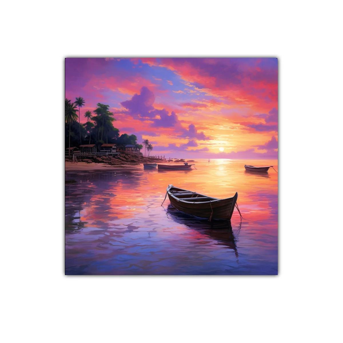 Atardecer sereno con barcos en aguas tranquilas — imagen principal