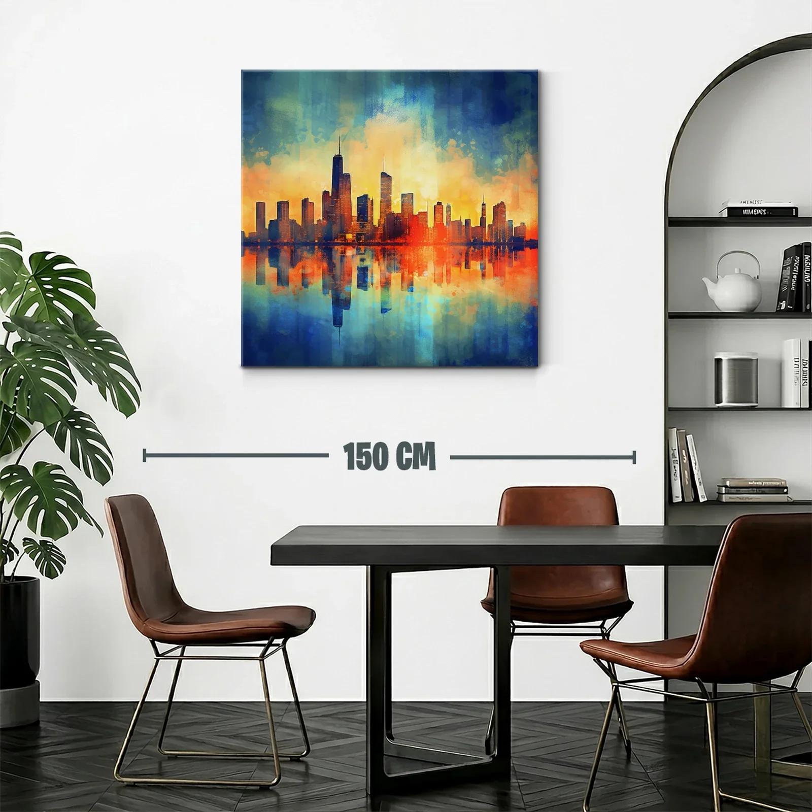 Vibrante paisaje urbano con reflejos al atardecer — miniatura 2