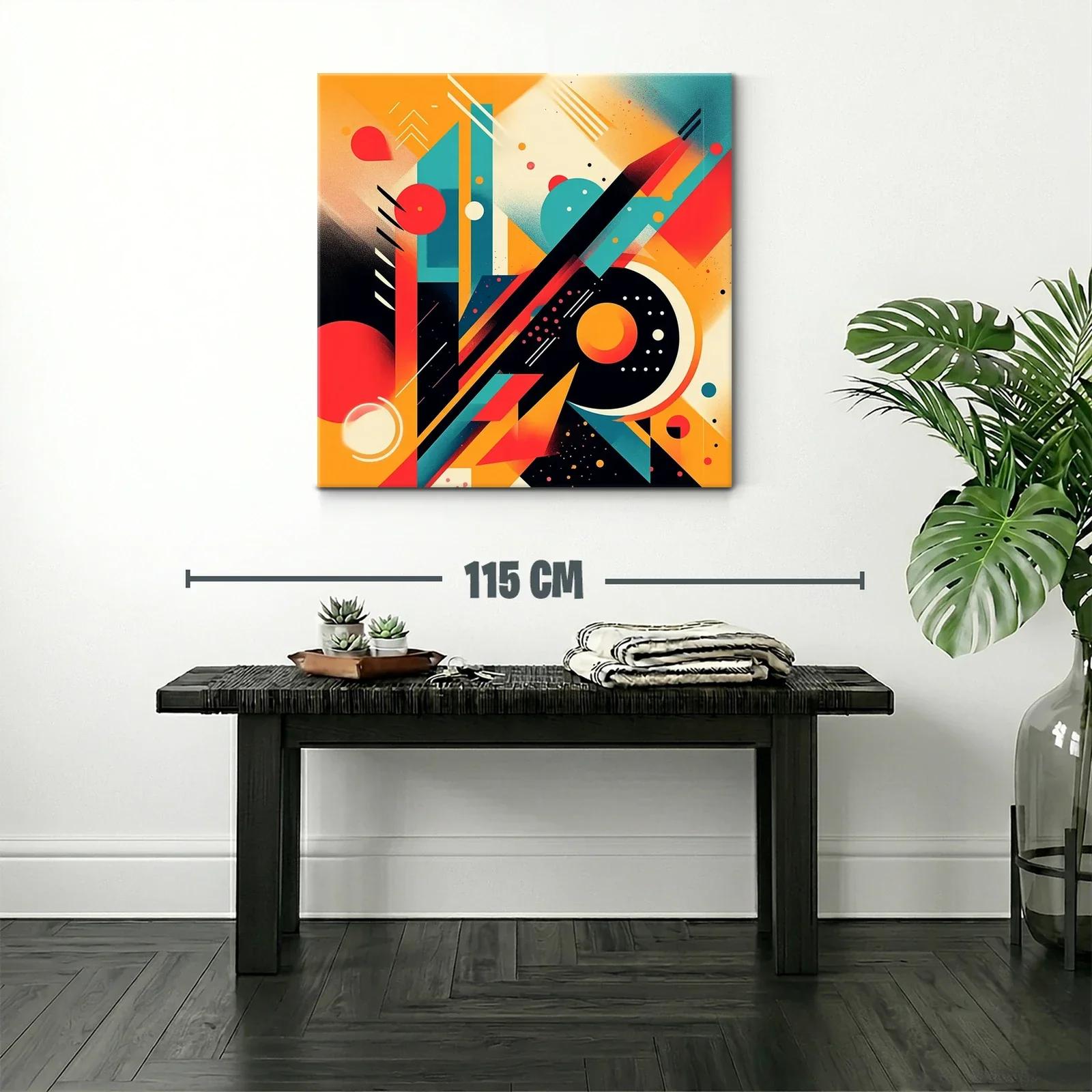 Composición abstracta en naranja rojo y turquesa vibrante — miniatura 2