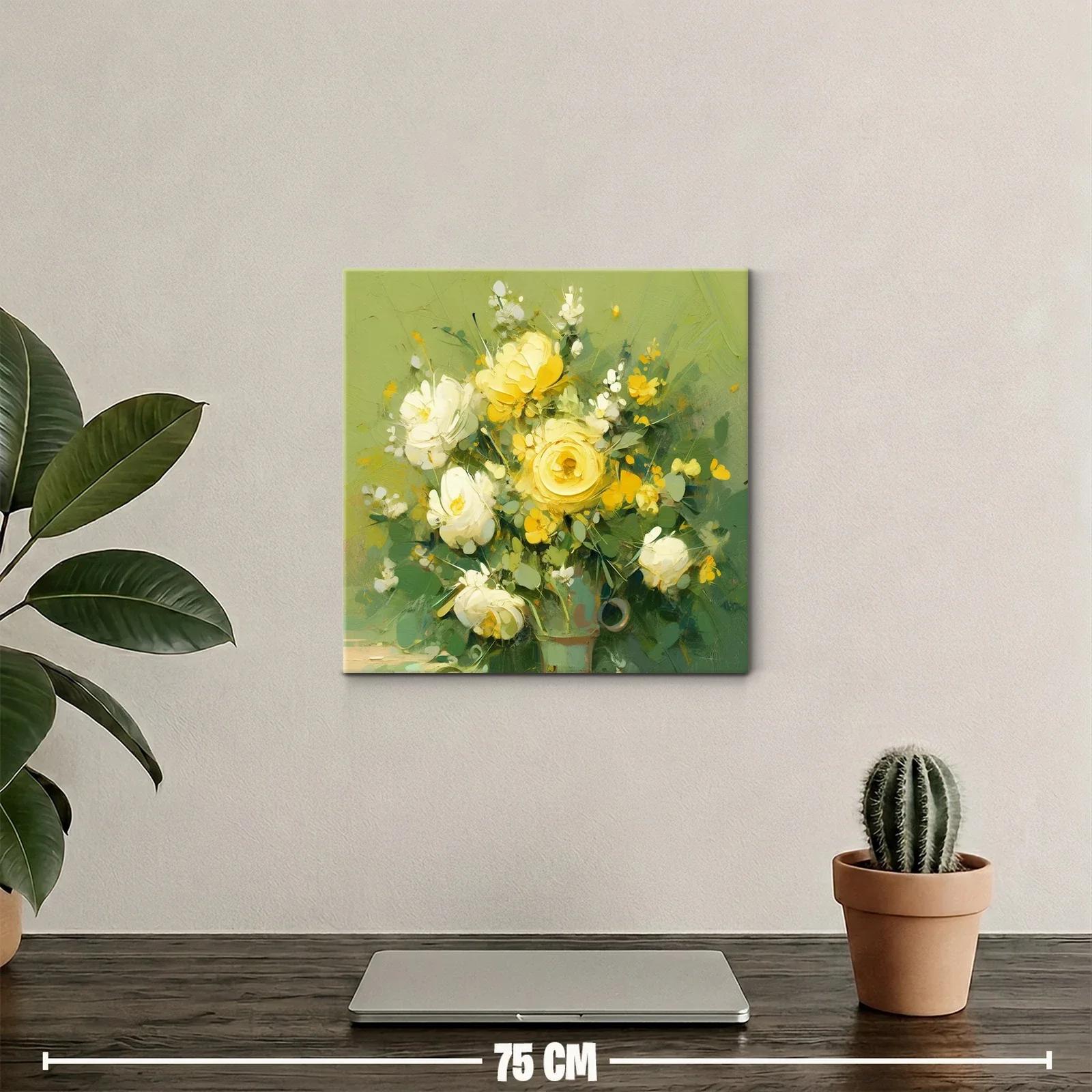 Cuadro floral con vibrantes tonos amarillos y verdes — miniatura 2