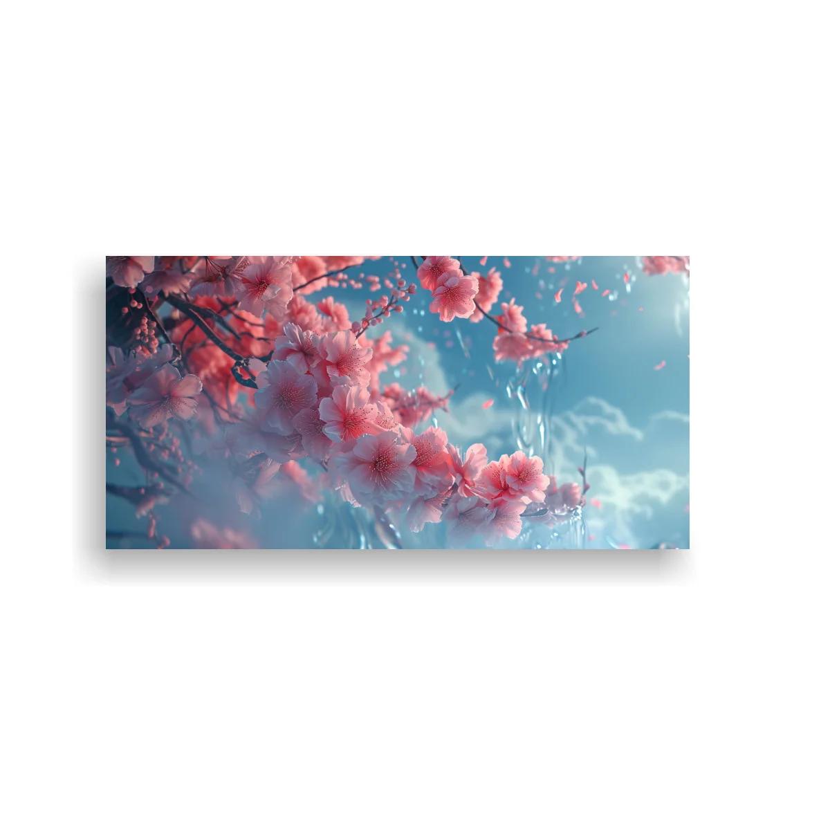 Cuadro flores de cerezo rosadas con cielo celeste