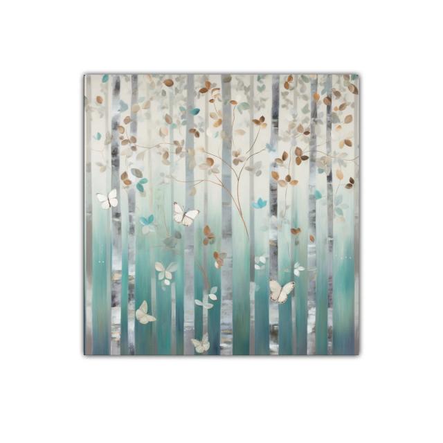 Cuadro decorativo bosque etéreo con mariposas en tonalidades suaves
