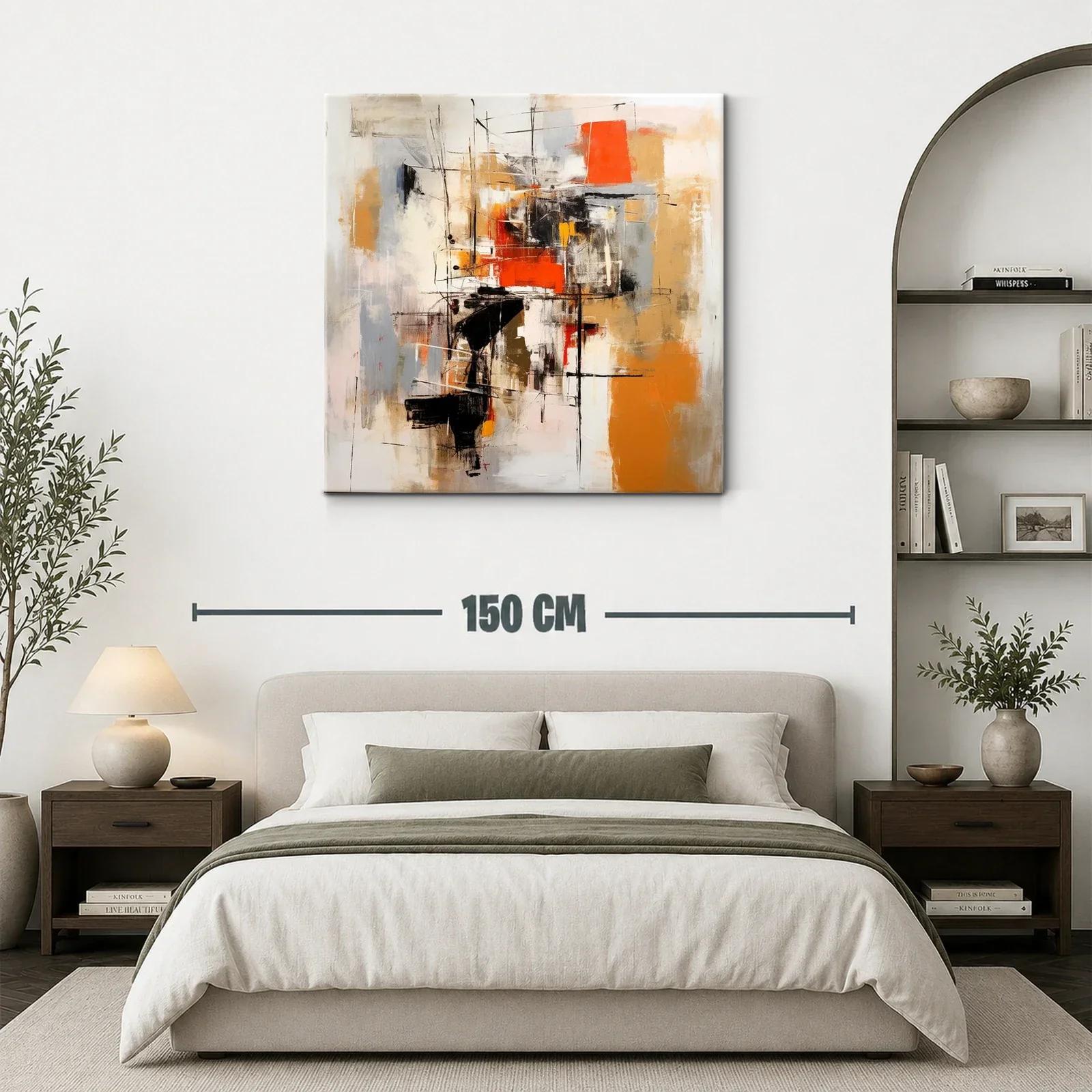 Cuadro abstracto con tonos cálidos y líneas dinámicas — miniatura 3