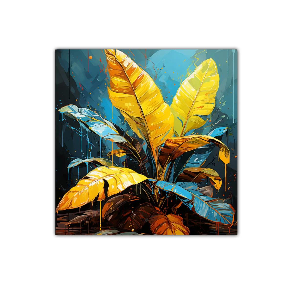 Cuadro decorativo con hojas vibrantes en tonos cálidos y fríos — imagen principal