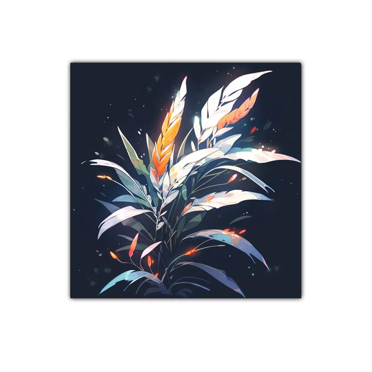 Cuadro de hojas estilizadas con luces cálidas — imagen principal