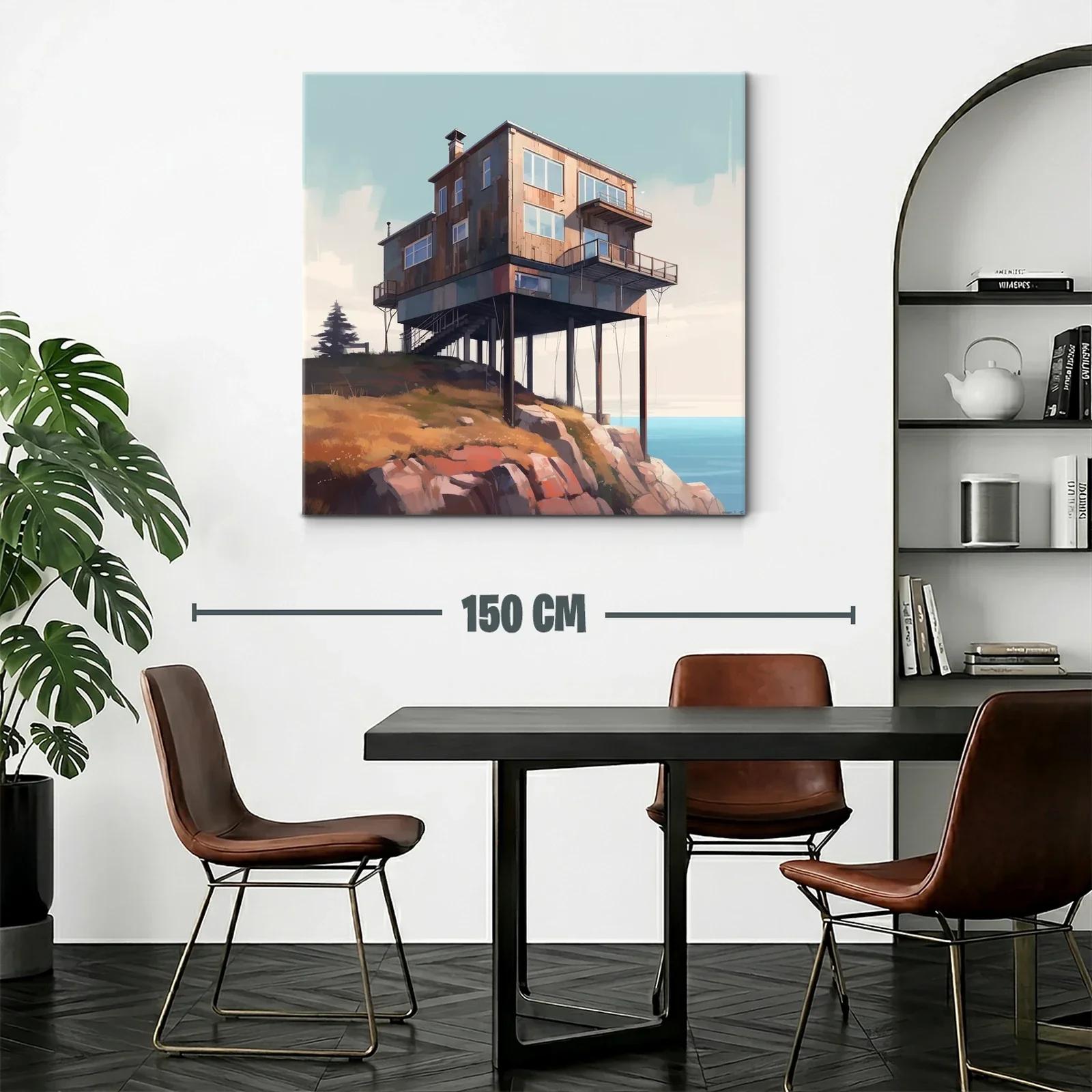 Casa sobre acantilado con vista al mar y cielo claro — miniatura 2