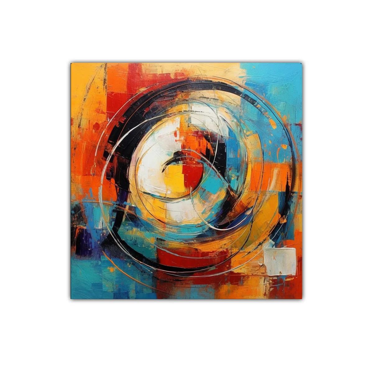 Cuadro abstracto con espirales vibrantes y colores intensos