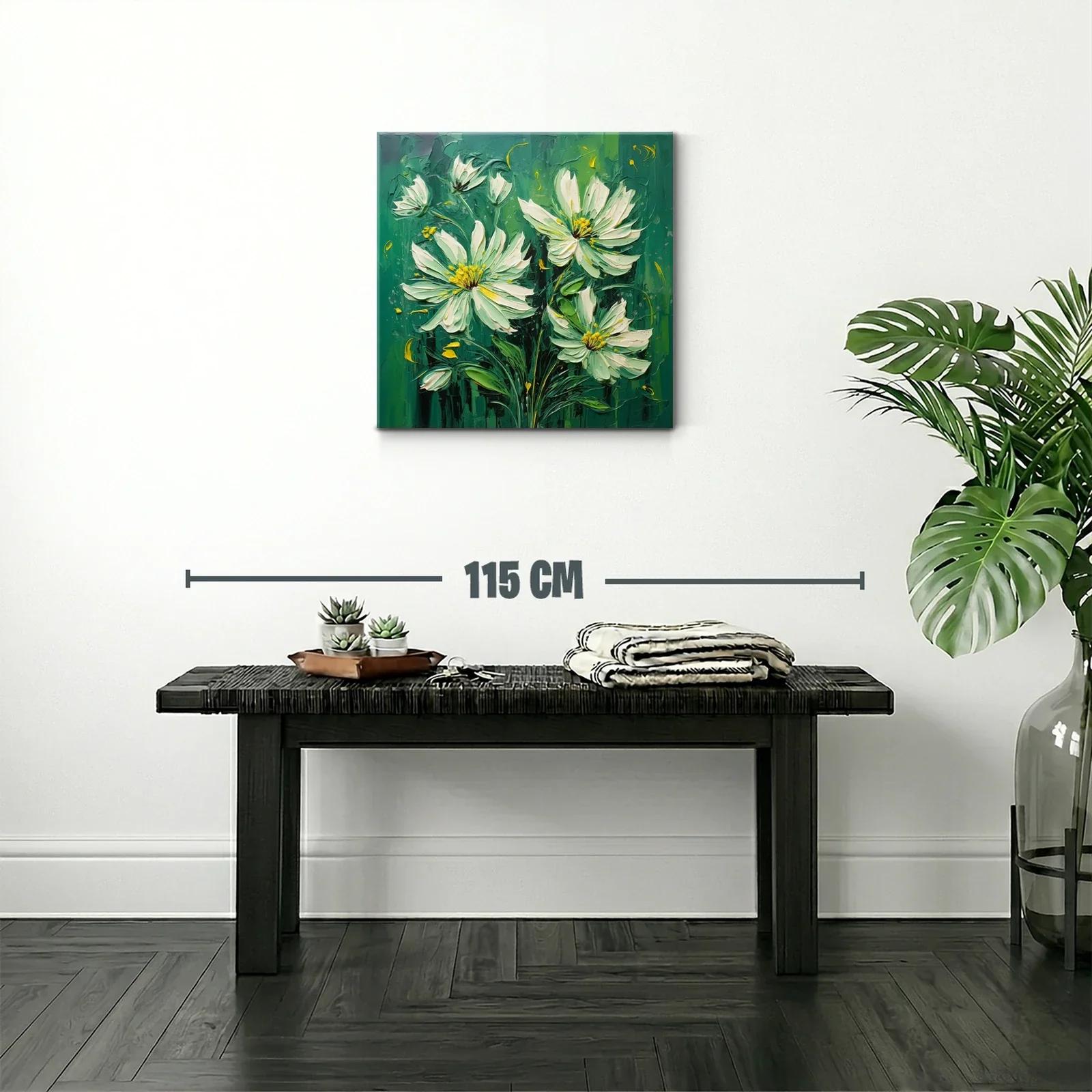 Cuadro flores blancas sobre fondo verde intenso — miniatura 2