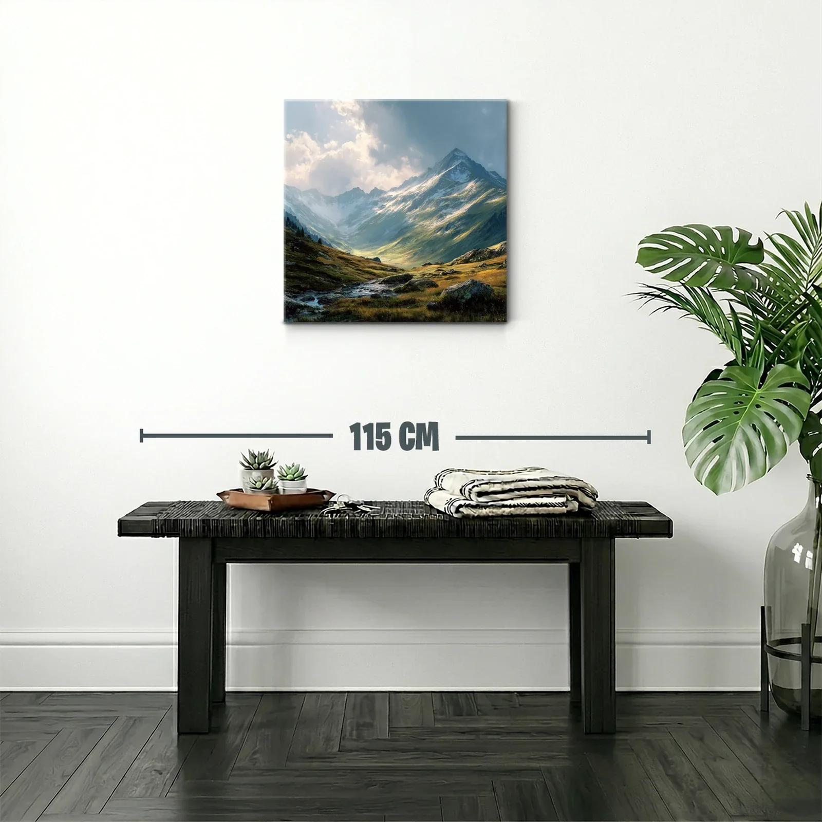 Paisaje de montaña con cielo dramático y río sereno — miniatura 2