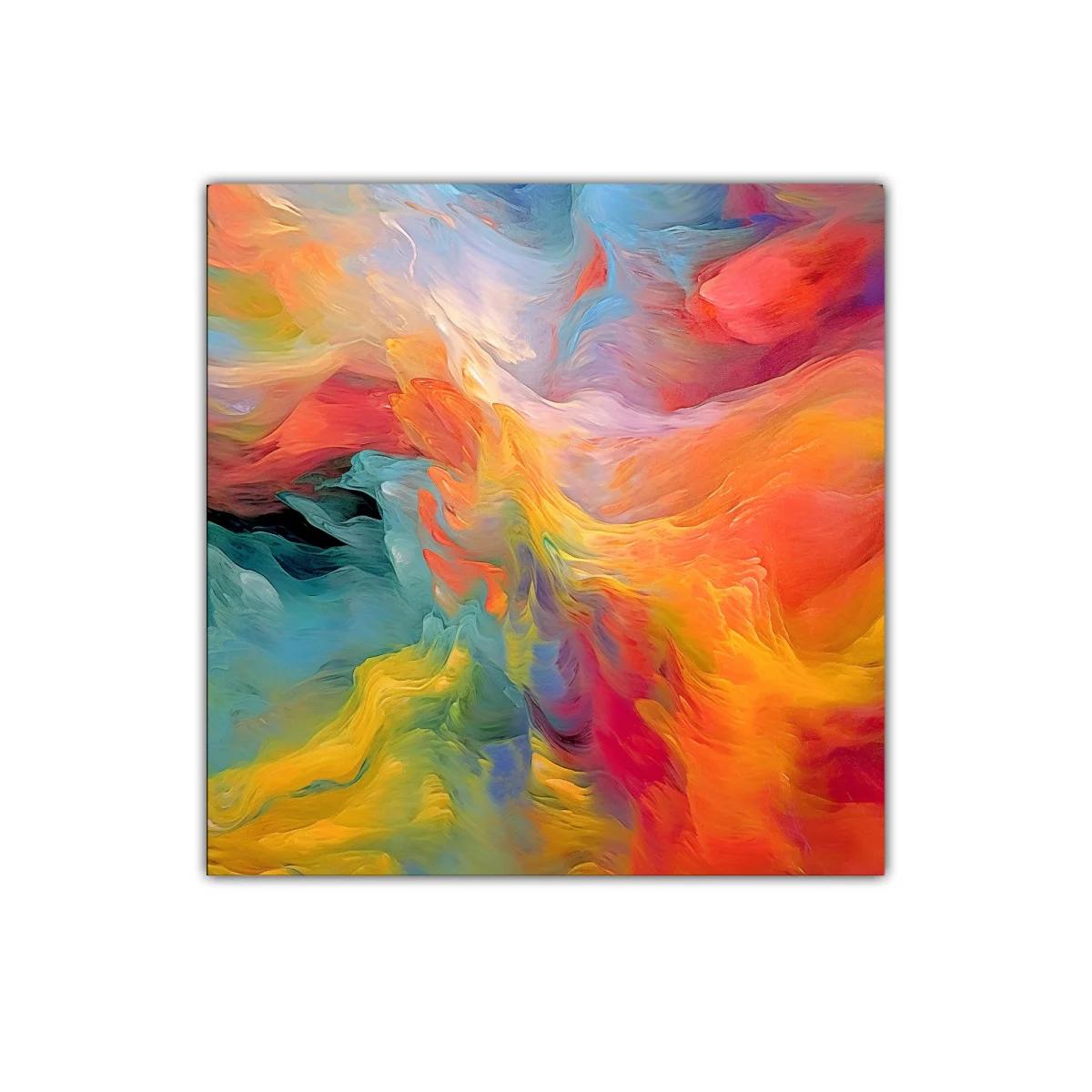 Cuadro abstracto con vibrantes tonalidades cálidas y frías — imagen principal