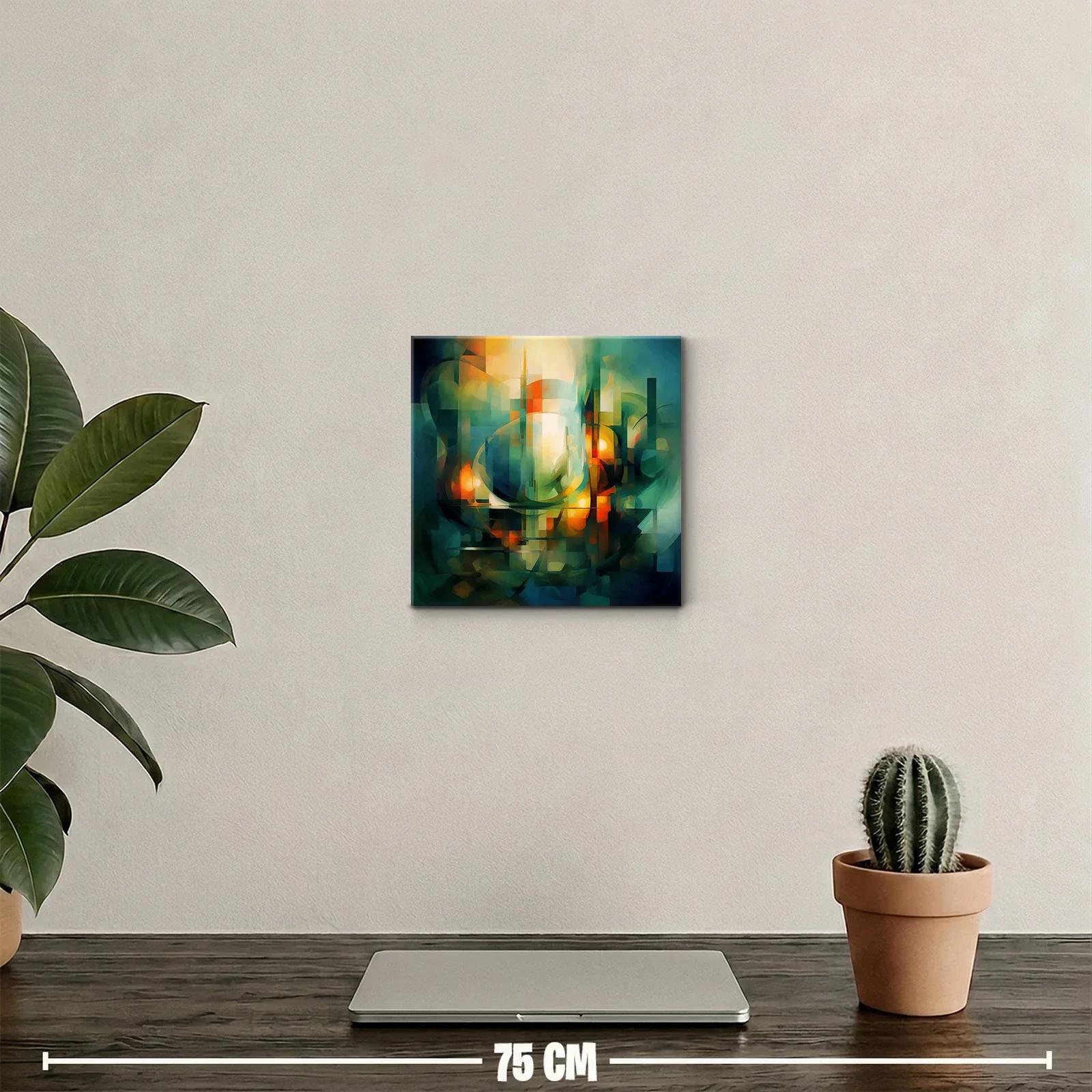 Composición abstracta con tonos cálidos y verdes vibrantes — miniatura 2