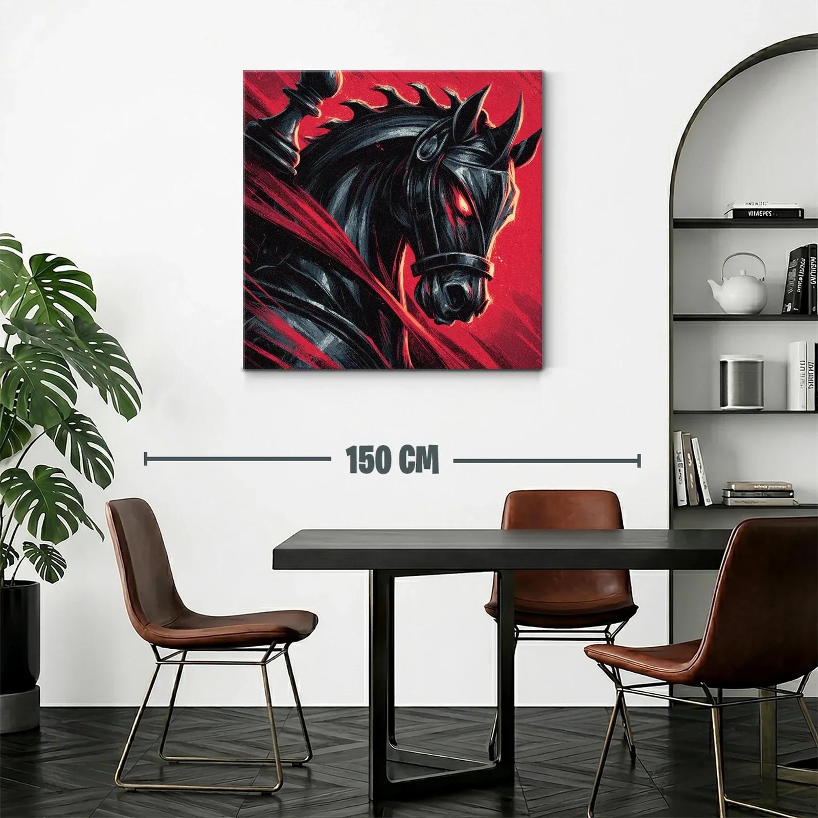 Caballo negro con ojos ardientes en fondo rojo vibrante — miniatura 2