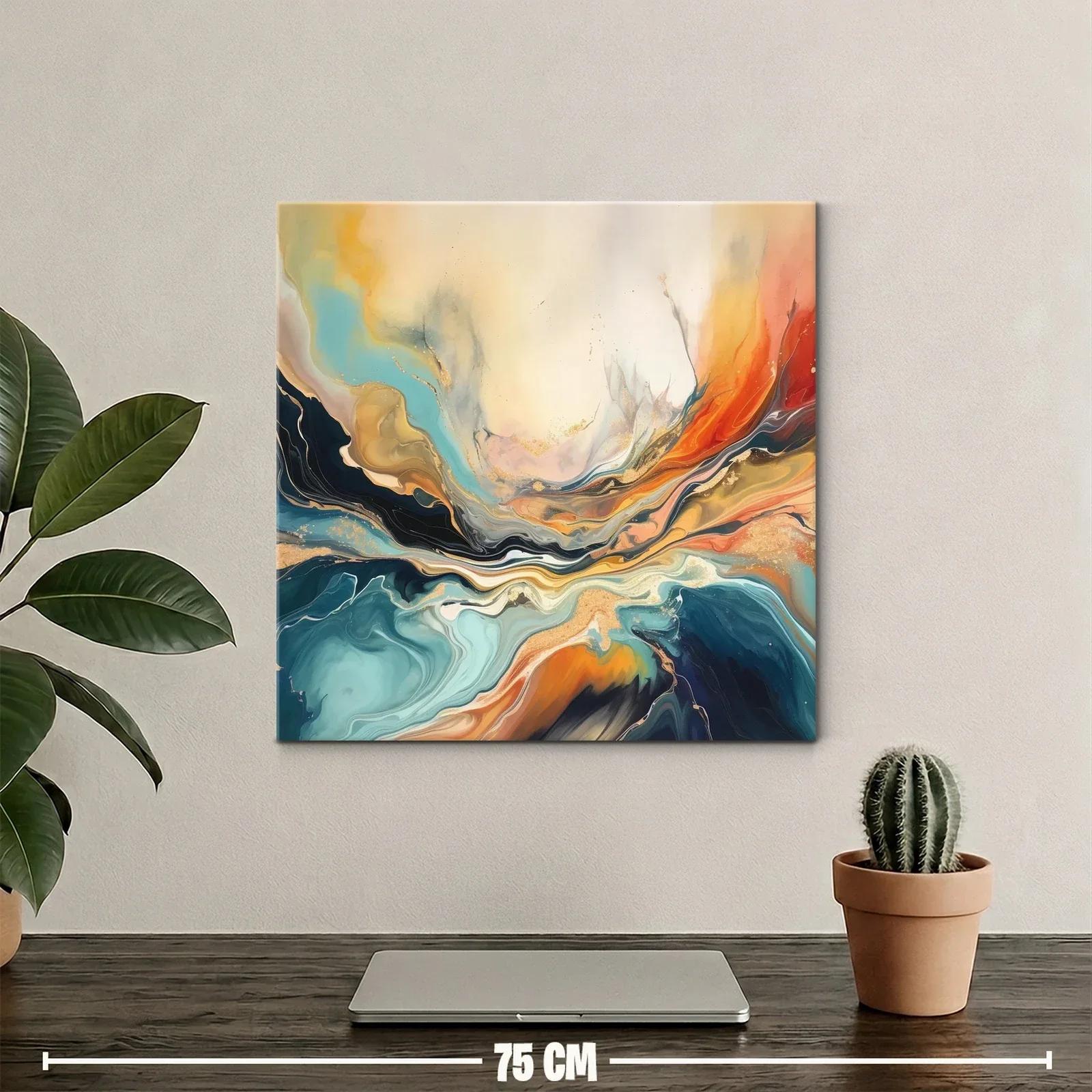 Cuadro abstracto en tonos cálidos y fríos con movimiento fluido — miniatura 2