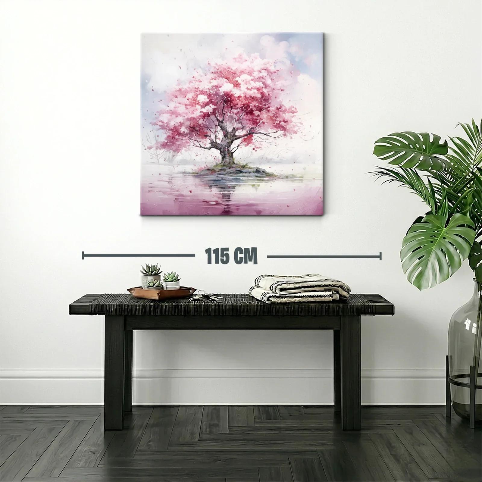 Árbol rosa en isla reflejada en agua tranquila — miniatura 2