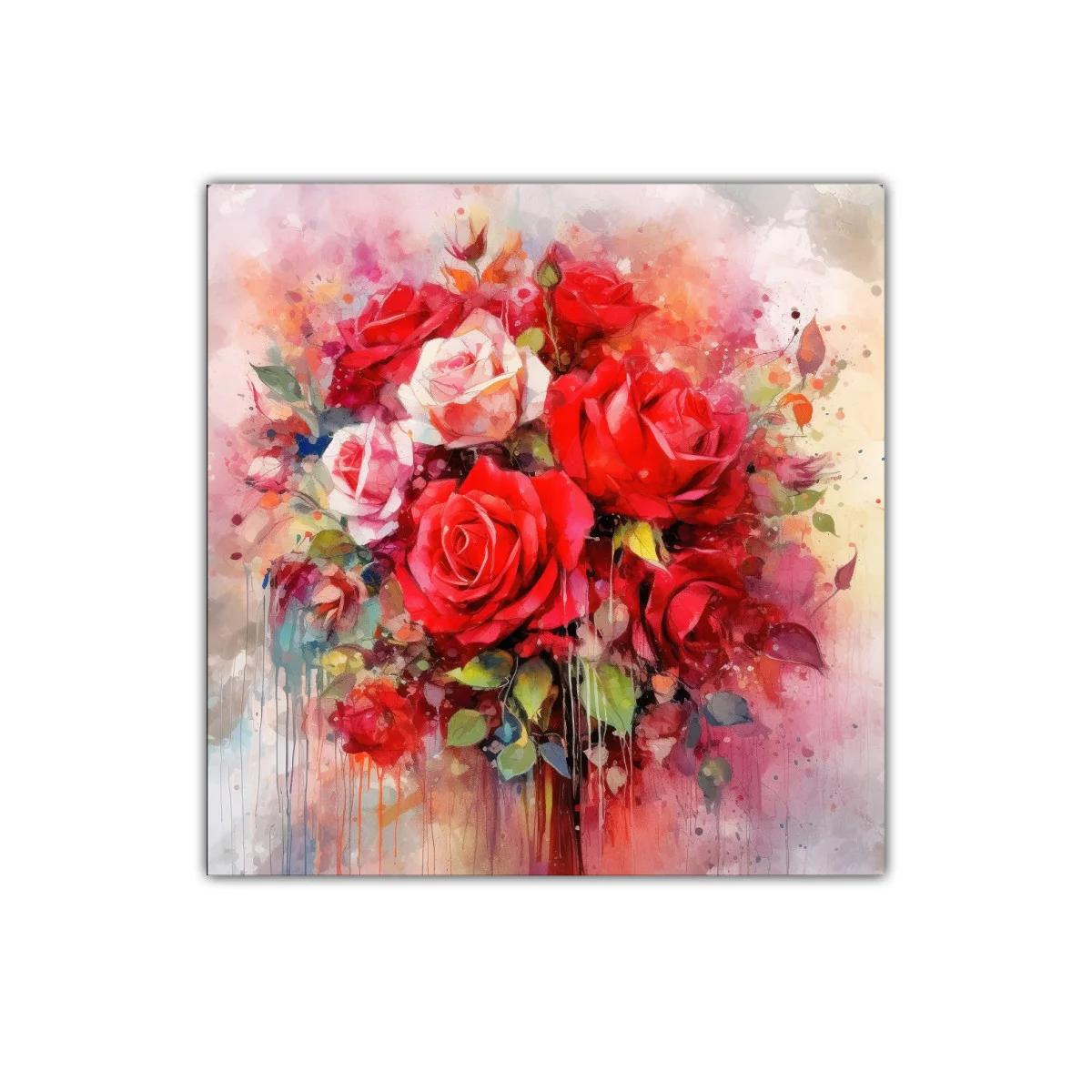 Ramo de rosas vibrantes con notas acuareladas y delicadas