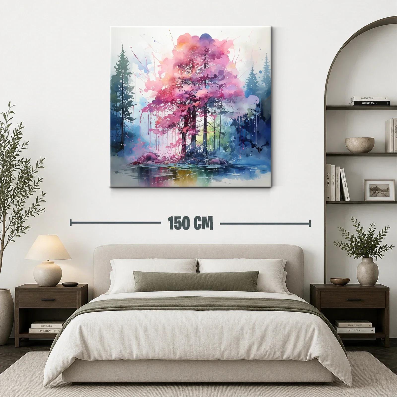 Bosque onírico con árboles rosas y reflejos en agua — miniatura 3