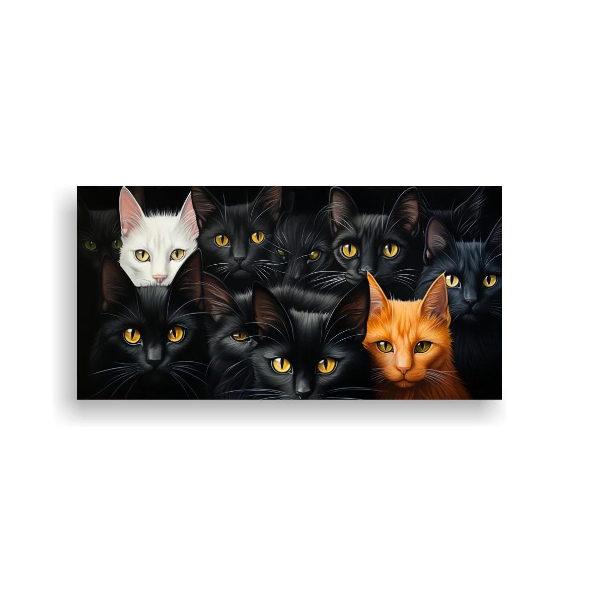 Cuadro grupo de gatos emergiendo de un fondo muy oscuro