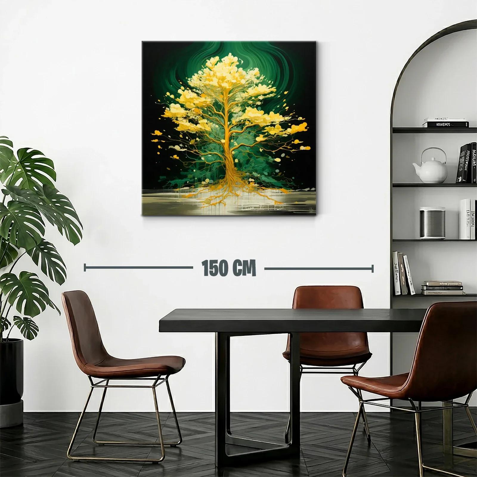 Árbol luminoso con tonos dorados sobre fondo verde oscuro — miniatura 2