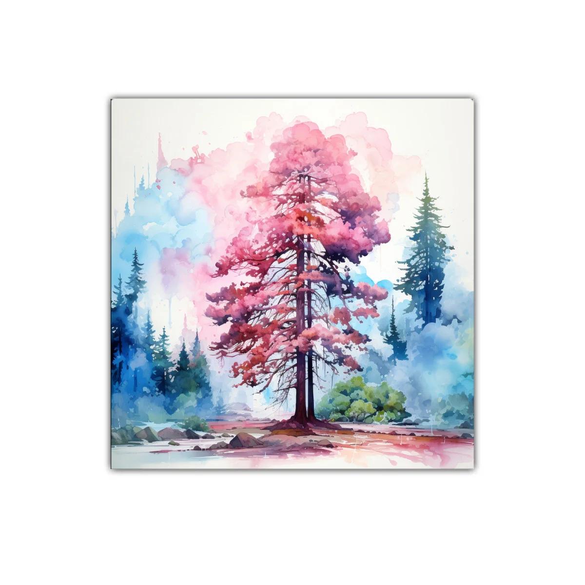 Árbol en tonos rosas y azules con efecto acuarela — imagen principal