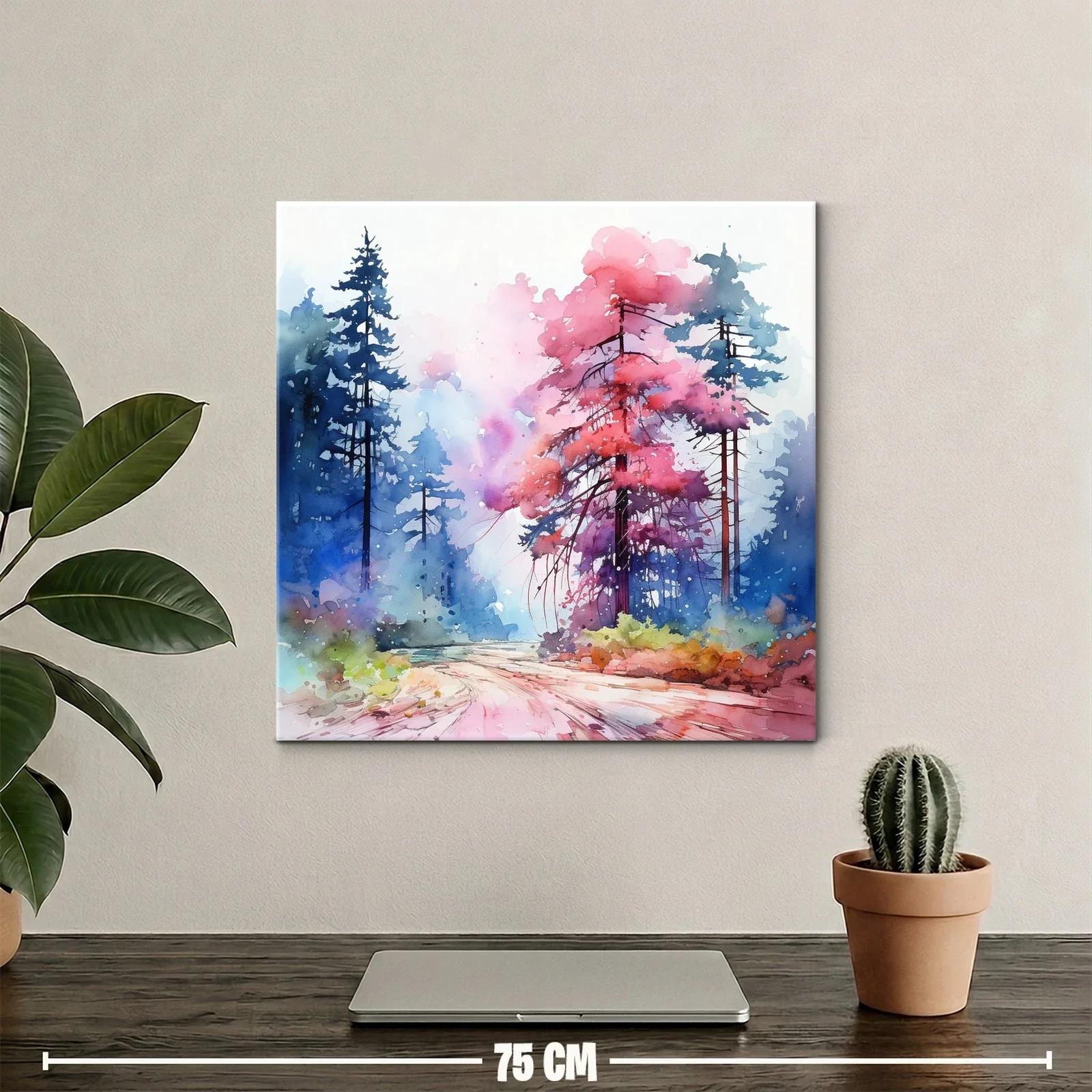 Paisaje natural con árboles vibrantes en tonos rosas y azules — miniatura 2