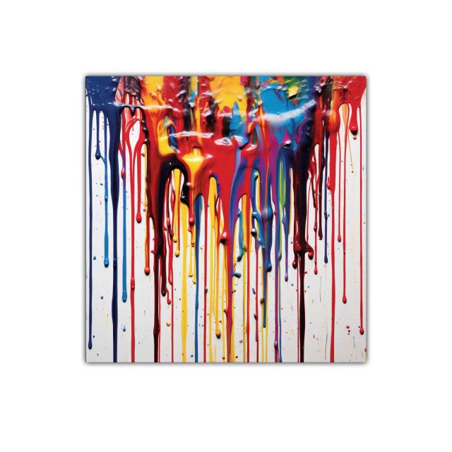Cuadro abstracto con goteo de colores vivos y dinámica energía