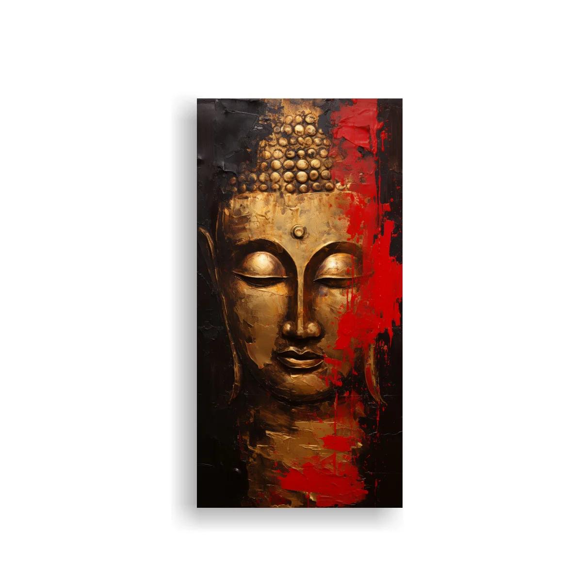 Cuadro rostro de Buda con pinceladas rojas