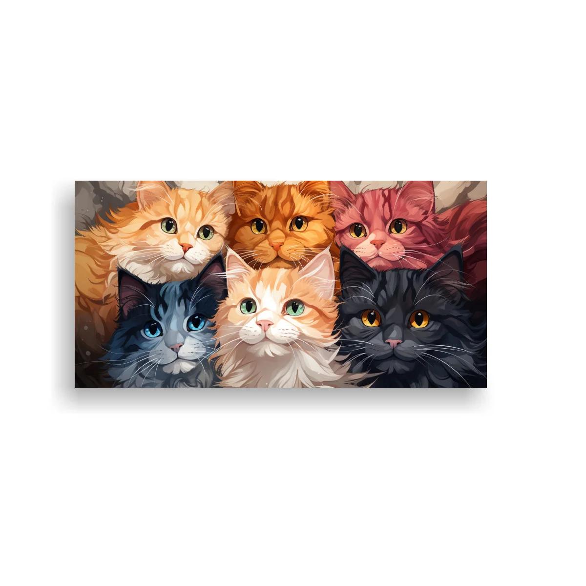 Cuadro grupo de gatos de pelo largo con rostros superpuestos