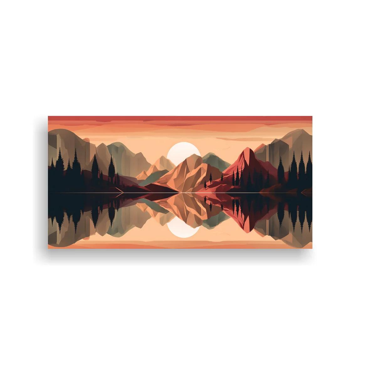 Cuadro paisaje de montaña con lago y reflejo simétrico — imagen principal