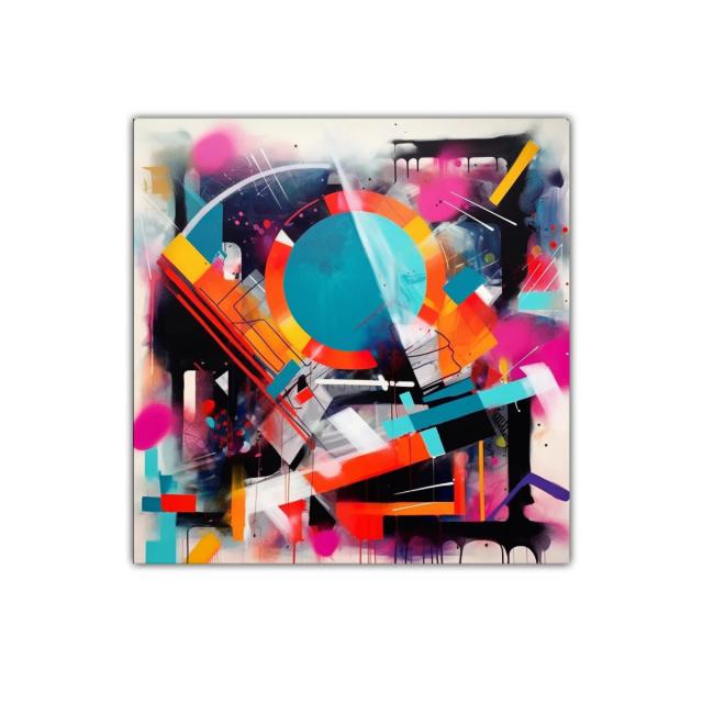 Cuadro abstracto colorido con formas geométricas y energía vibrante