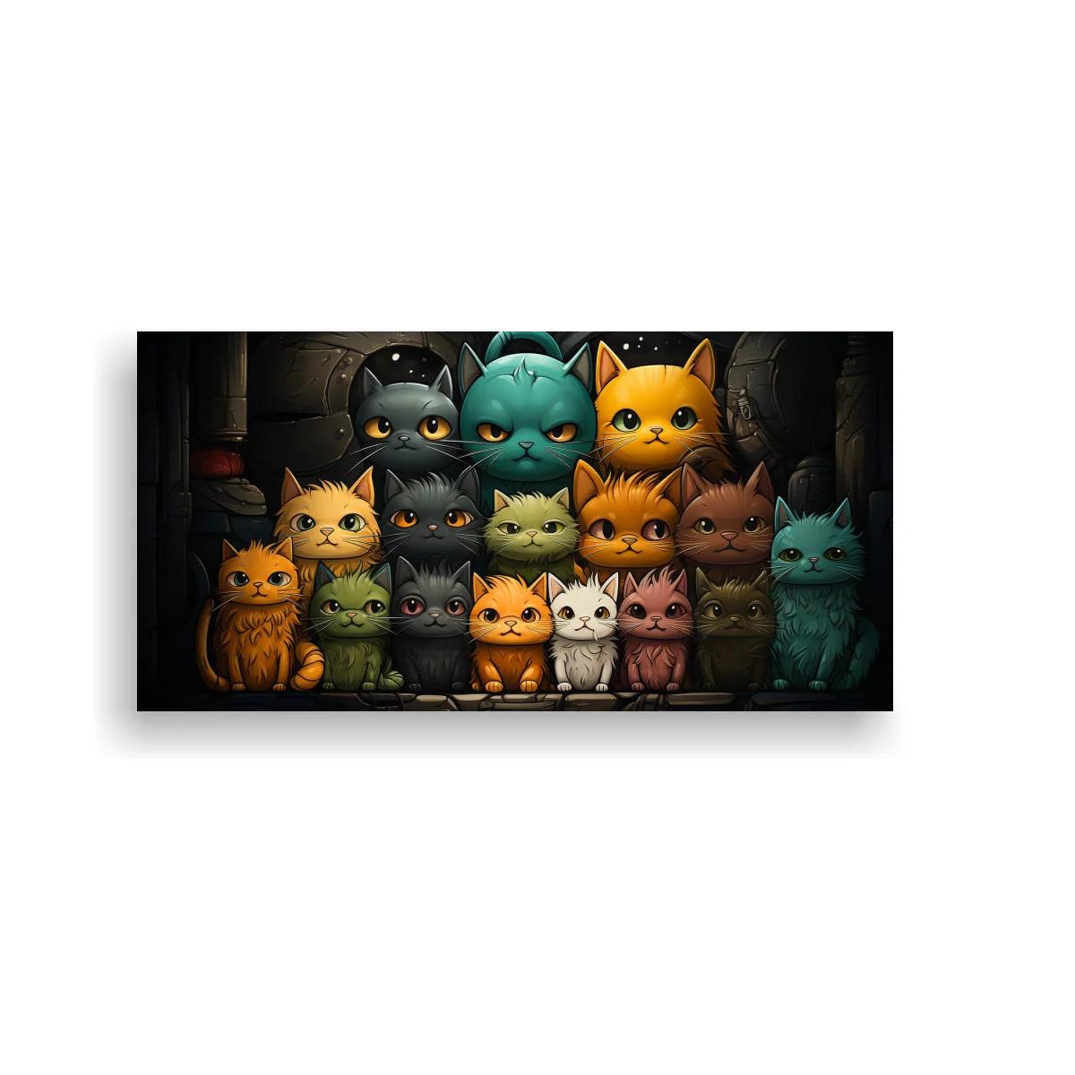 Cuadro grupo de gatos de ojos grandes con fondo oscuro — imagen principal