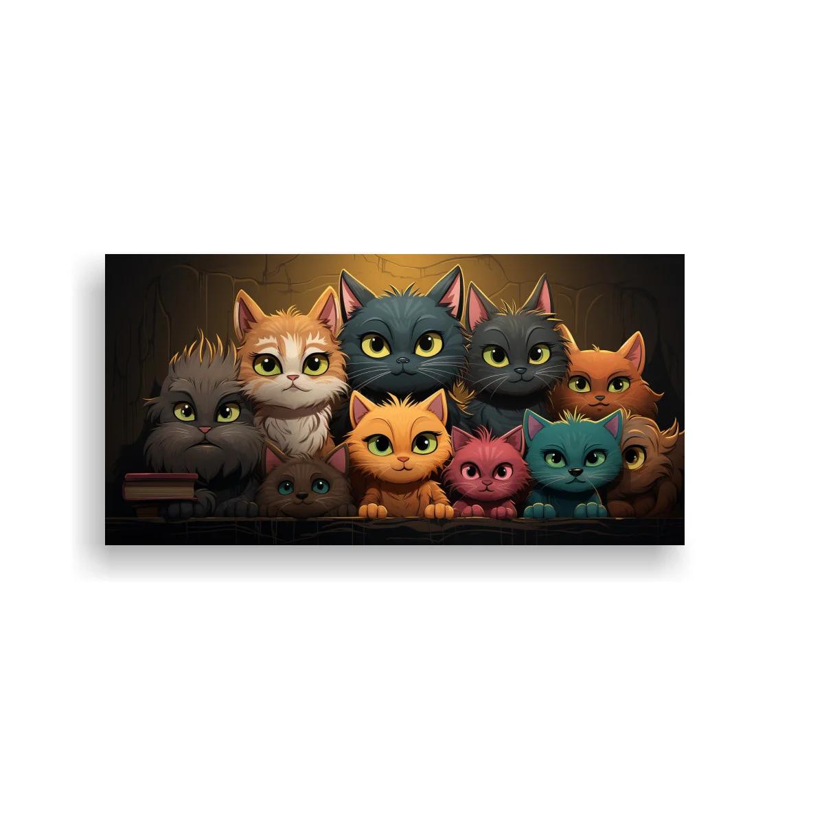 Cuadro grupo de gatos con libros apilados