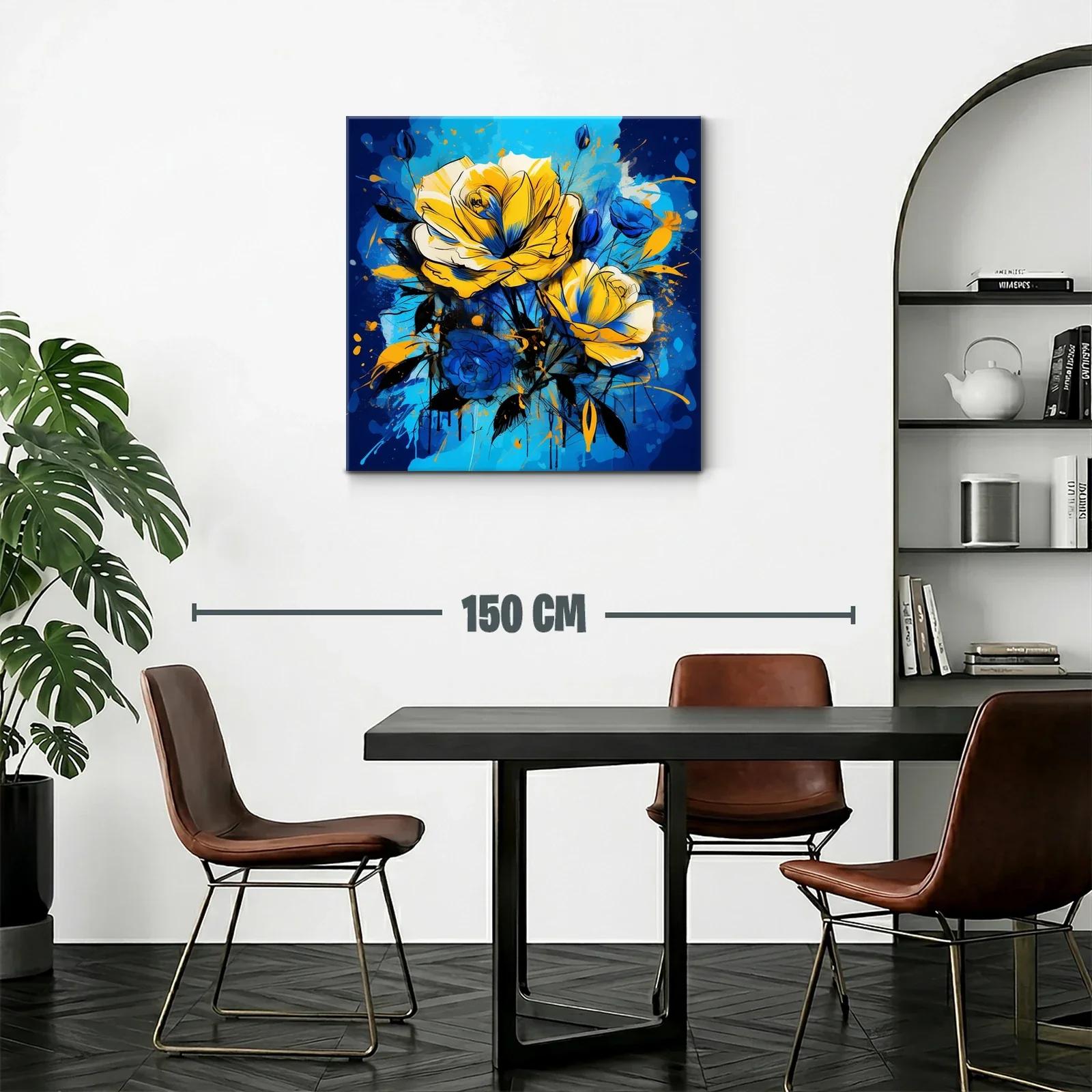 Cuadro floral vibrante con rosas en tonos azules y amarillos — miniatura 2