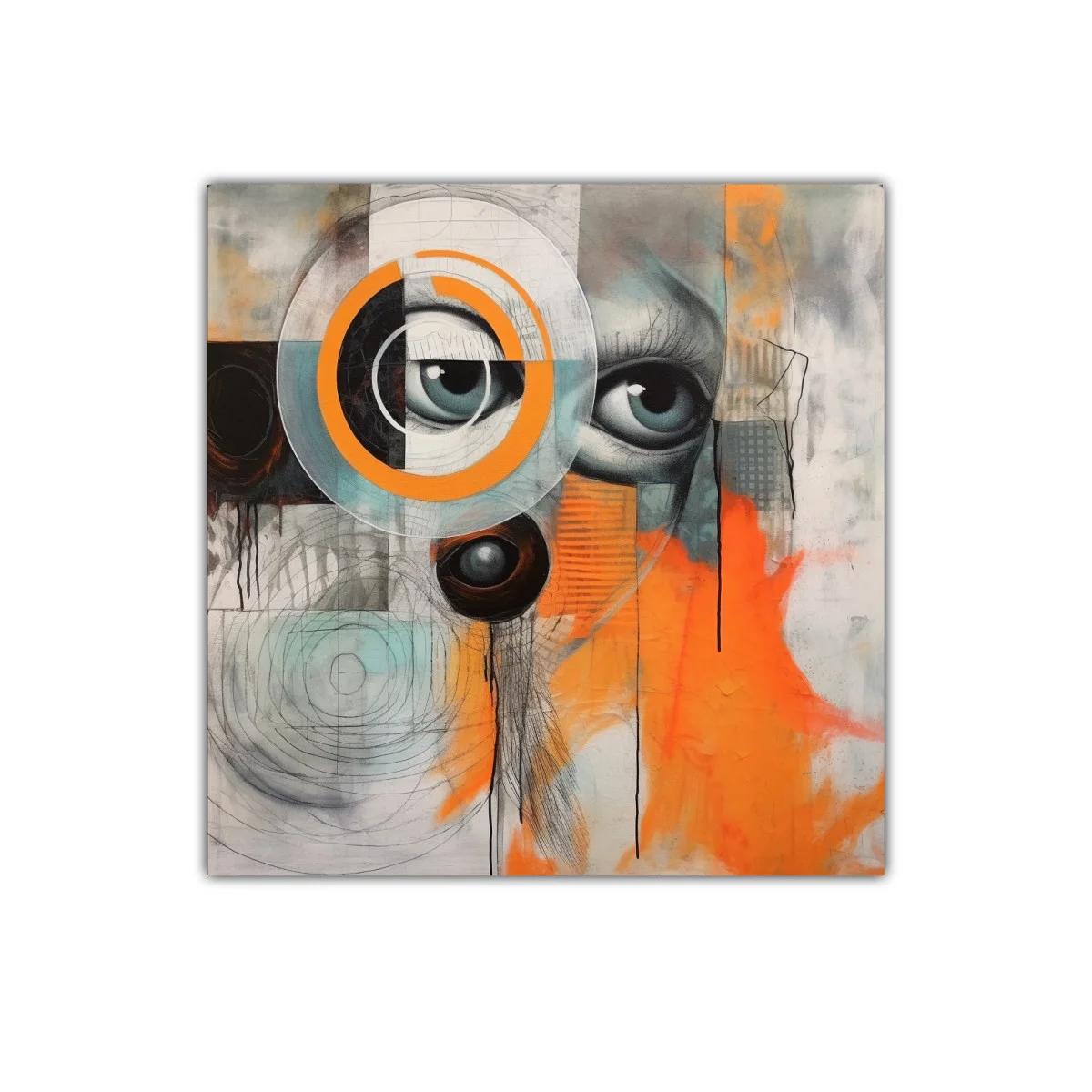 Cuadro abstracto con ojos y detalles geométricos en tonos vibrantes — imagen principal