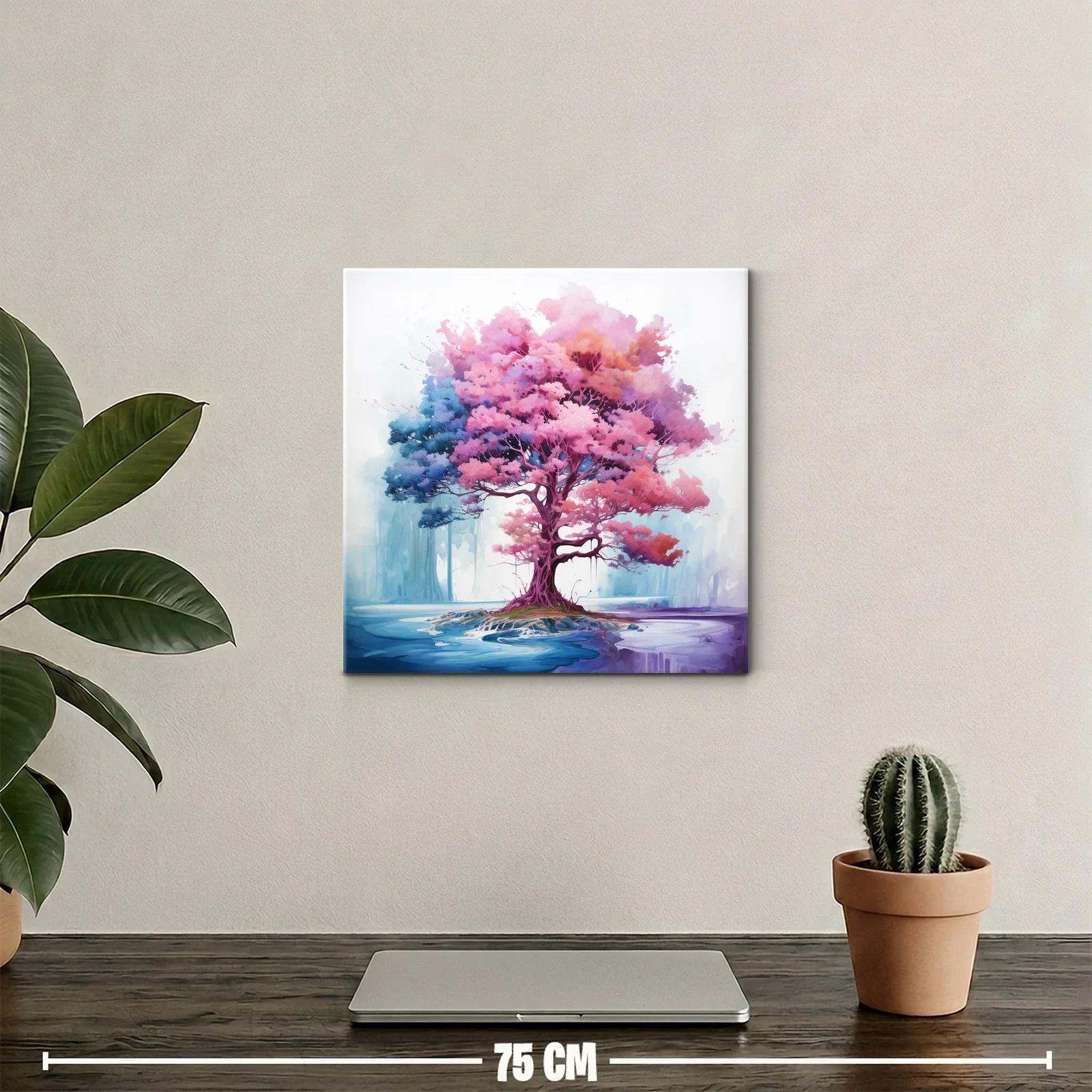 Árbol vibrante con tonos rosas y azules en paisaje onírico — miniatura 2